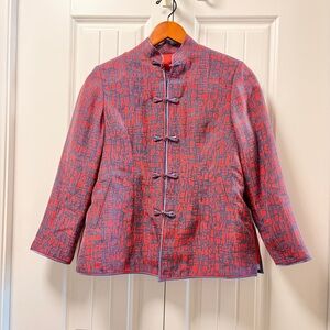 Vintage Chinese Silk-Inspired Jacket Red & Navy Pattern